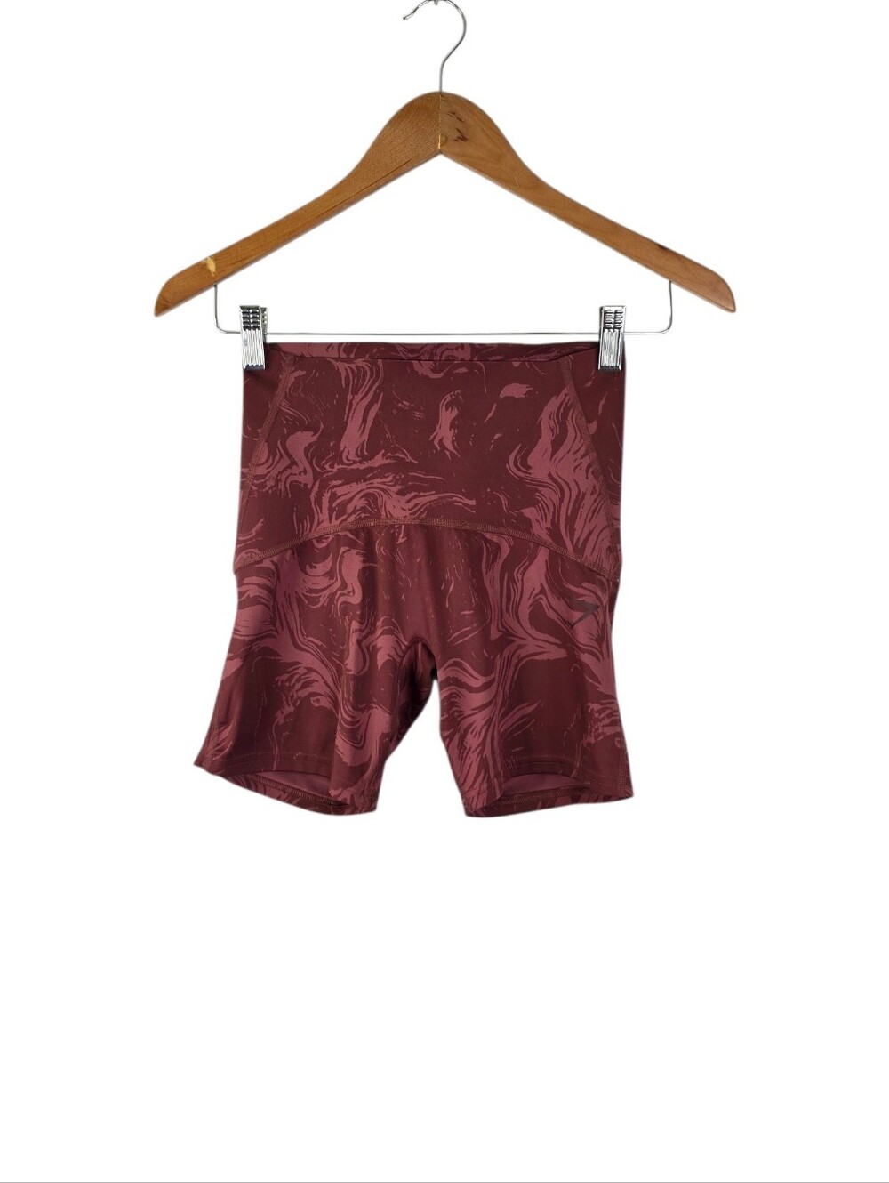 Gymshark GS Power High Rise Scrunch Bum Workout Shorts Small Cherry Brown Print